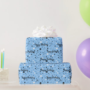 Papel De Presente Aniversário Estrelas em Azul