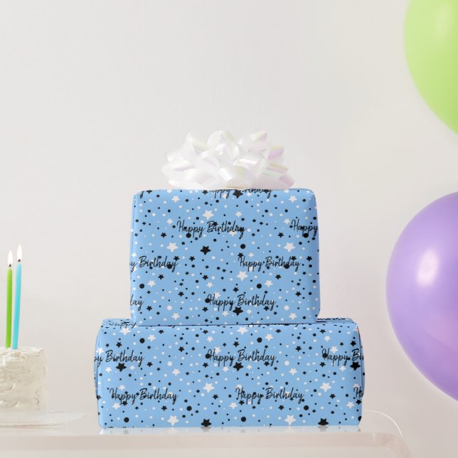 Papel De Presente Aniversário Estrelas em Azul (Presentes para festas)