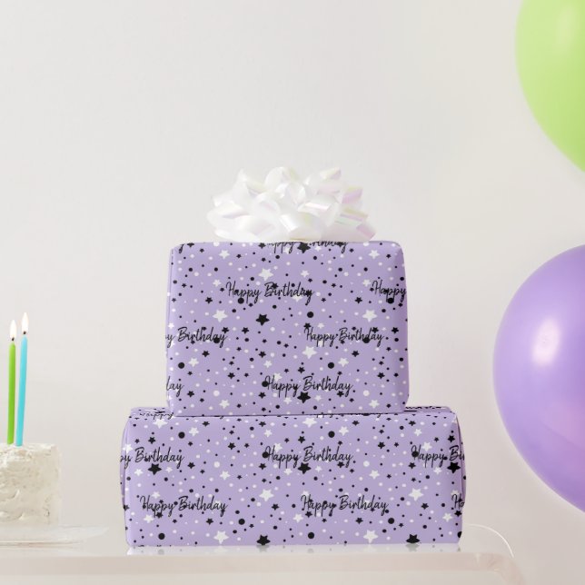 Papel De Presente Aniversário Estrelas Em Roxo (Presentes para festas)