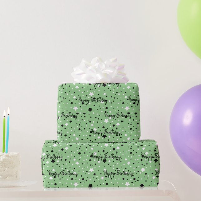 Papel De Presente Aniversário: Estrelas em Verde (Presentes para festas)