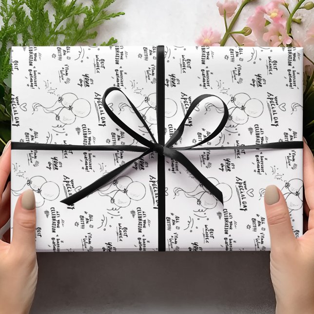 Papel De Presente Aniversário feliz do Balão Moderno de Porodle Retr (Criador carregado)