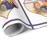 Papel De Presente Aniversário feliz do casal ocidental da vaqueira<br><div class="desc">O vaqueiro do vintage e o casal ocidentais da vaqueira em um coração dão forma. O texto lê o aniversário feliz. Este design do casal está disponível com os outros fundos e texto para os aniversários,  os casamentos etc.</div>