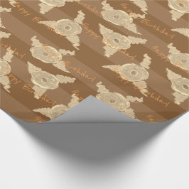 Papel De Presente Aniversário Feliz Flor Com Taupe Stripe