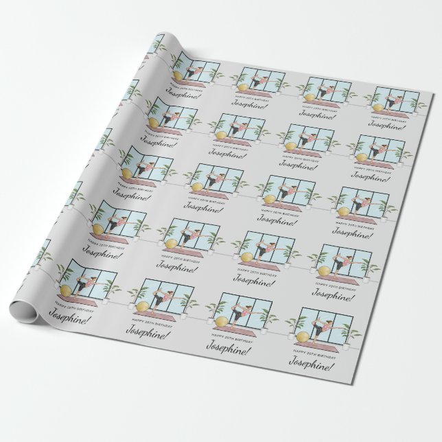 Papel De Presente Aniversário Feliz Mulher Treino Pose Ioga Dançarin (Desenrolado)