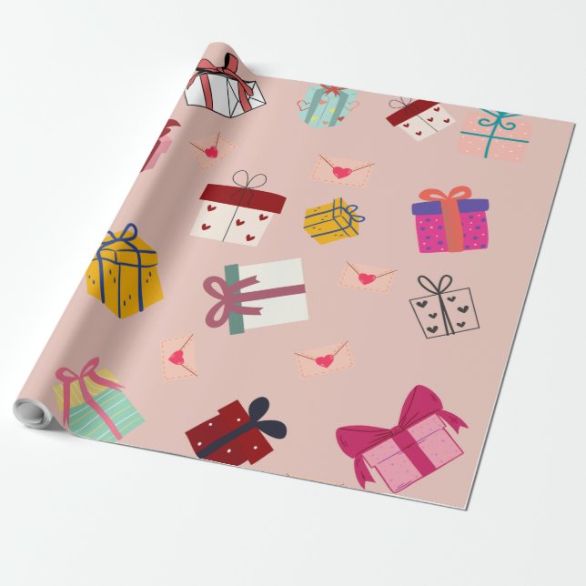 Papel De Presente Aniversário feminino rosa moderno (Desenrolado)