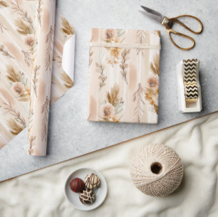 Papel De Presente Aniversário Floral Boho Creme Rústico