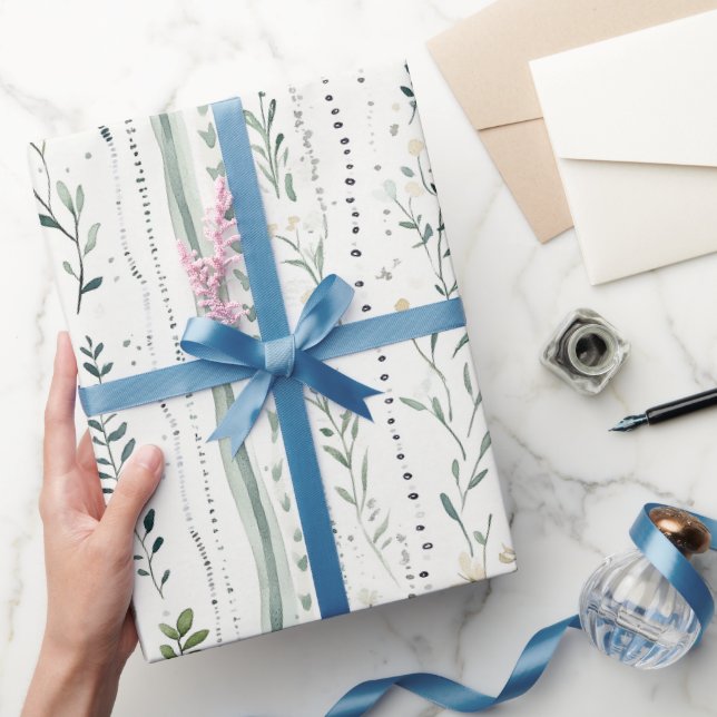 Papel De Presente Aniversário Floral Chic Verde Branco (Presentear)