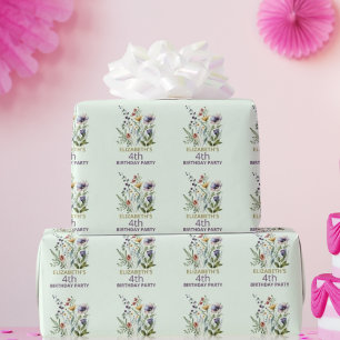 Papel De Presente Aniversário Floral Colorido de Aquarela de Flores