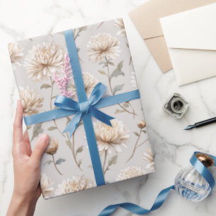 Papel De Presente Aniversário Floral de Pedra Creme Bonito
