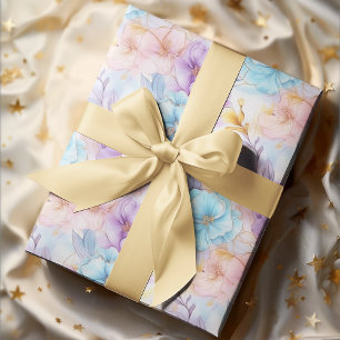 PAPEL DE PRESENTE ANIVERSÁRIO FLORAL ROMÂNTICO DA GAROTA PASTEL