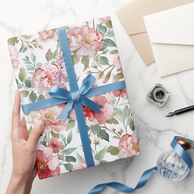 Papel De Presente Aniversário Floral Rosa Vermelho (Presentear)