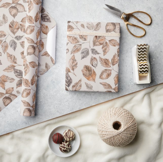 Papel De Presente Aniversário Folhas de Outono Laranja Marrom (Artesanato)
