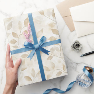 Papel De Presente Aniversário Folhas de Tanino Creme