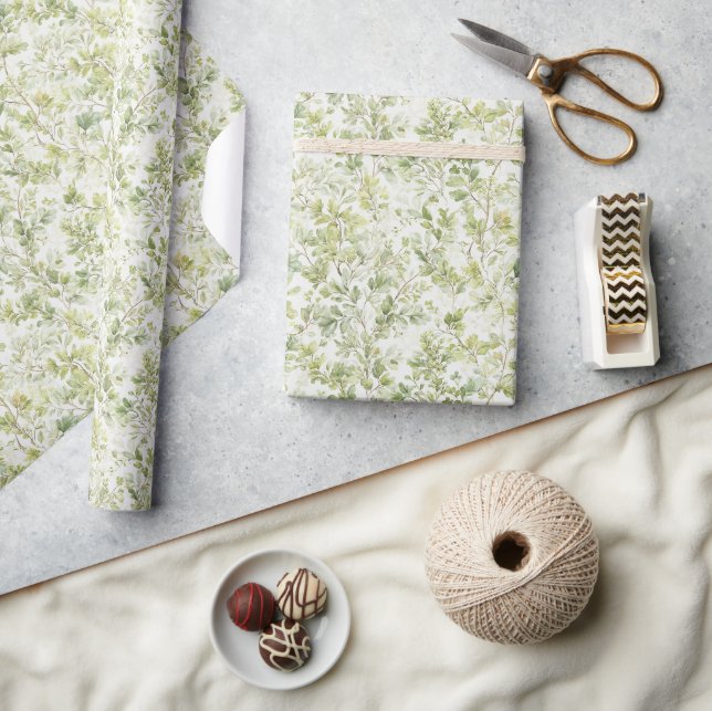 Papel De Presente Aniversário Folhas Verdes (Artesanato)