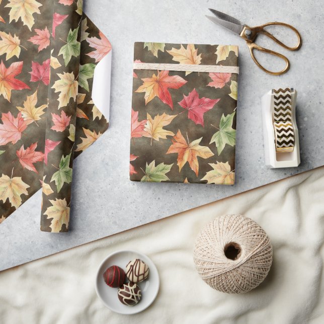 Papel De Presente Aniversário Folhas Verdes Amarelas Vermelhas de Ou (Artesanato)