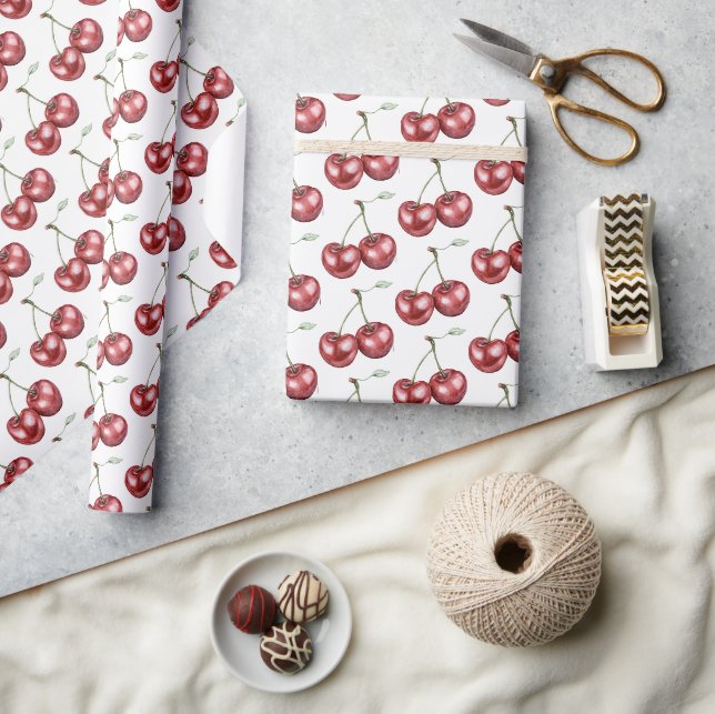 Papel De Presente Aniversário Fruta Cerejas Vermelhas (Artesanato)