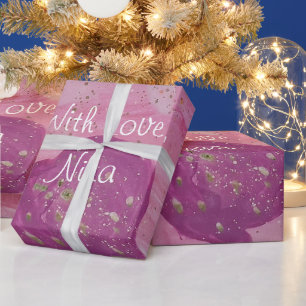 Papel De Presente Aniversário Galáxia Cósmica Rosa Aquarela