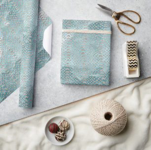 Papel De Presente Aniversário Impressão Cobra Prata Azul Água