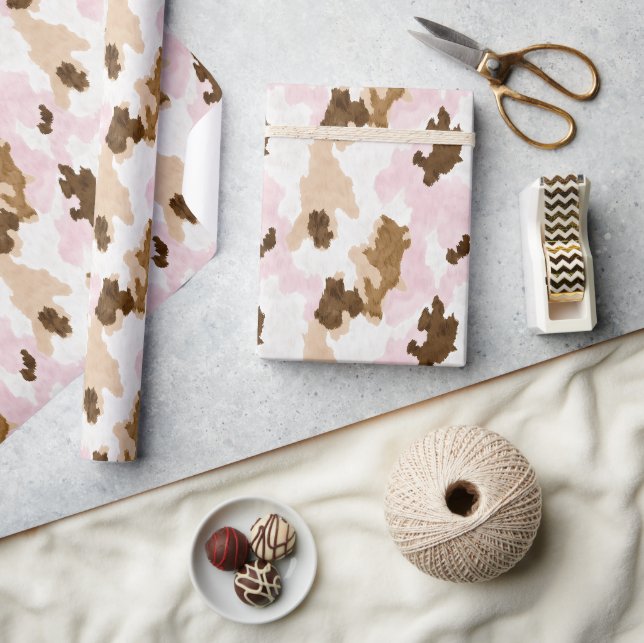 Papel De Presente Aniversário Impressão de Vaca Rosa Creme Marrom Br (Artesanato)