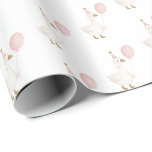 Papel De Presente Aniversário Infantil Minimalista Rosa Silly Goose