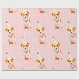 Papel De Presente Aniversário Jack Russell Dog Pink Party Hat