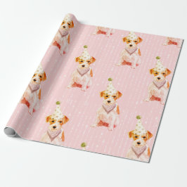 Papel De Presente Aniversário Jack Russell Dog Pink Party Hat