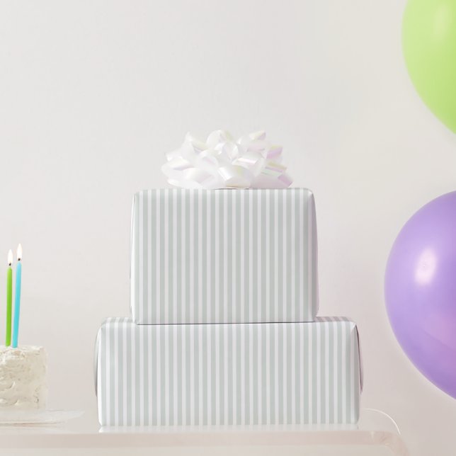 Papel De Presente Aniversário Listras Brancas Menta Chic (Presentes para festas)