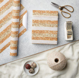 Papel De Presente Aniversário Listras Creme Brilho Laranja Dourado