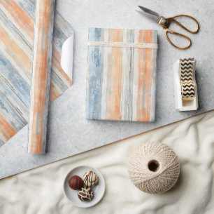 Papel De Presente Aniversário Listras Creme Pêssego Azul