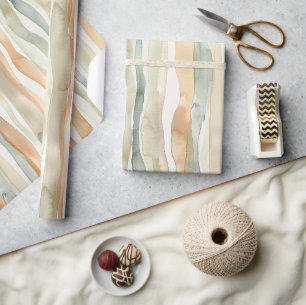 Papel De Presente Aniversário Listras Creme Pêssego Verde