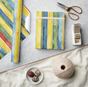 Papel De Presente Aniversário Listras Italianas Vermelho Verde Azul 