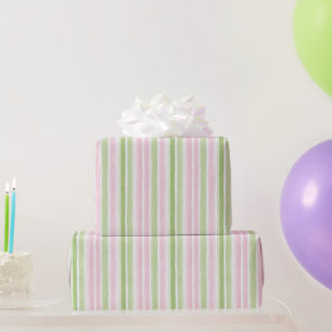 Papel De Presente Aniversário Listras Rosa Verde Rosa Menina