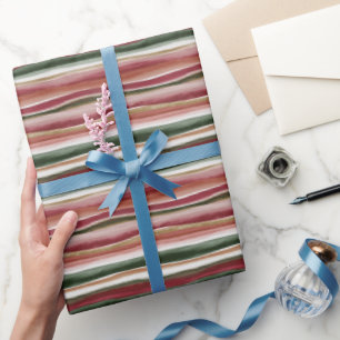 Papel De Presente Aniversário Listras Vermelhas Bege Burgundy Verde