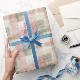 Papel De Presente Aniversário Listras Xadrez Creme Rosa Chic Menta