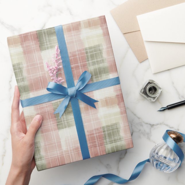 Papel De Presente Aniversário Listras Xadrez Creme Rosa Chic Menta (Presentear)
