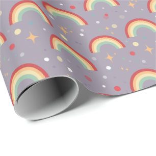 Papel De Presente Aniversário Mágico do Arco-Íris Roxo das Meninas