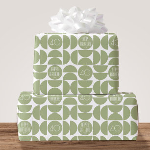 Papel De Presente Aniversário moderno do século médio Retro 40º Verd