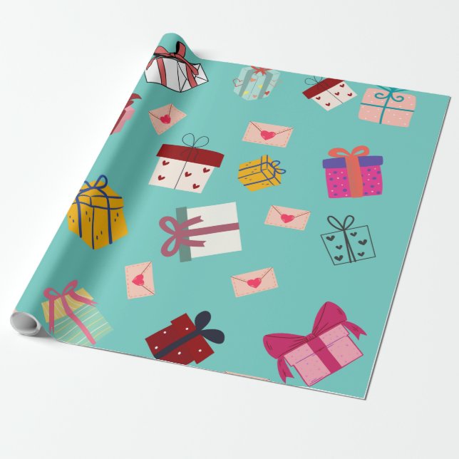 Papel De Presente Aniversário moderno e azul (Desenrolado)