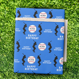 Papel De Presente Aniversário Nome Crianças Jogador Bola Beisebol Az