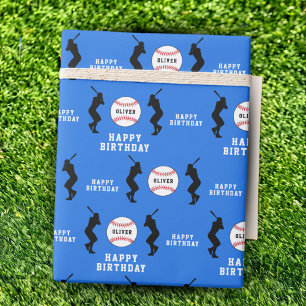 Papel De Presente Aniversário Nome Crianças Jogador Bola Beisebol Az