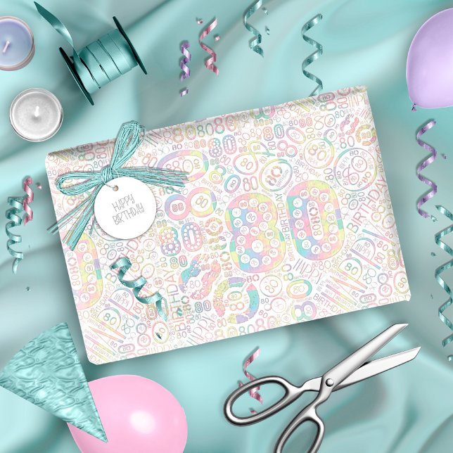 Papel De Presente Aniversário Número Palavra 80 A ID270 (Criador carregado)