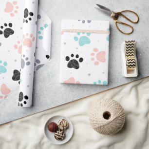 Papel De Presente Aniversário para cães, pata de cão imprime padrões