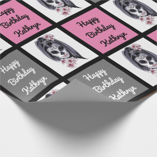Papel De Presente Aniversário personalizado crânio do açúcar