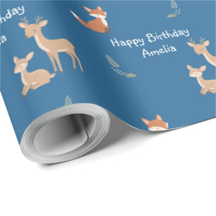 Papel De Presente Aniversário Personalizado de Animal da Floresta