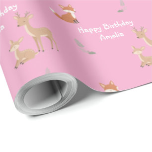 Papel De Presente Aniversário Personalizado de Animal da Floresta