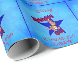 Papel De Presente Aniversário Personalizado Dinossauro Bonito de Rap