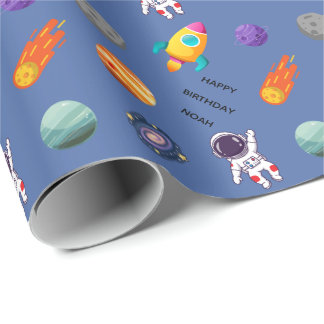 Papel De Presente Aniversário Personalizado no Espaço Sideral