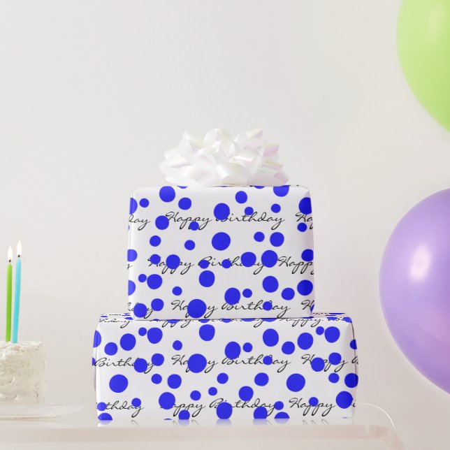 Papel De Presente Aniversário Pontos Azuis Em Branco (Presentes para festas)