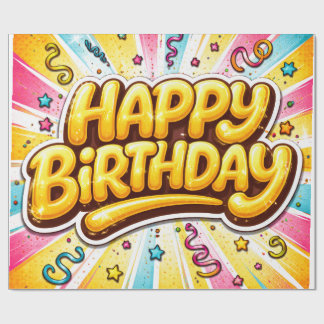 Papel De Presente Aniversário Pop — Celebração com Letras Balão🎉