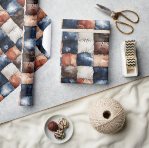 Papel De Presente Aniversário Retângulos Laranja Marrom Branco Azul